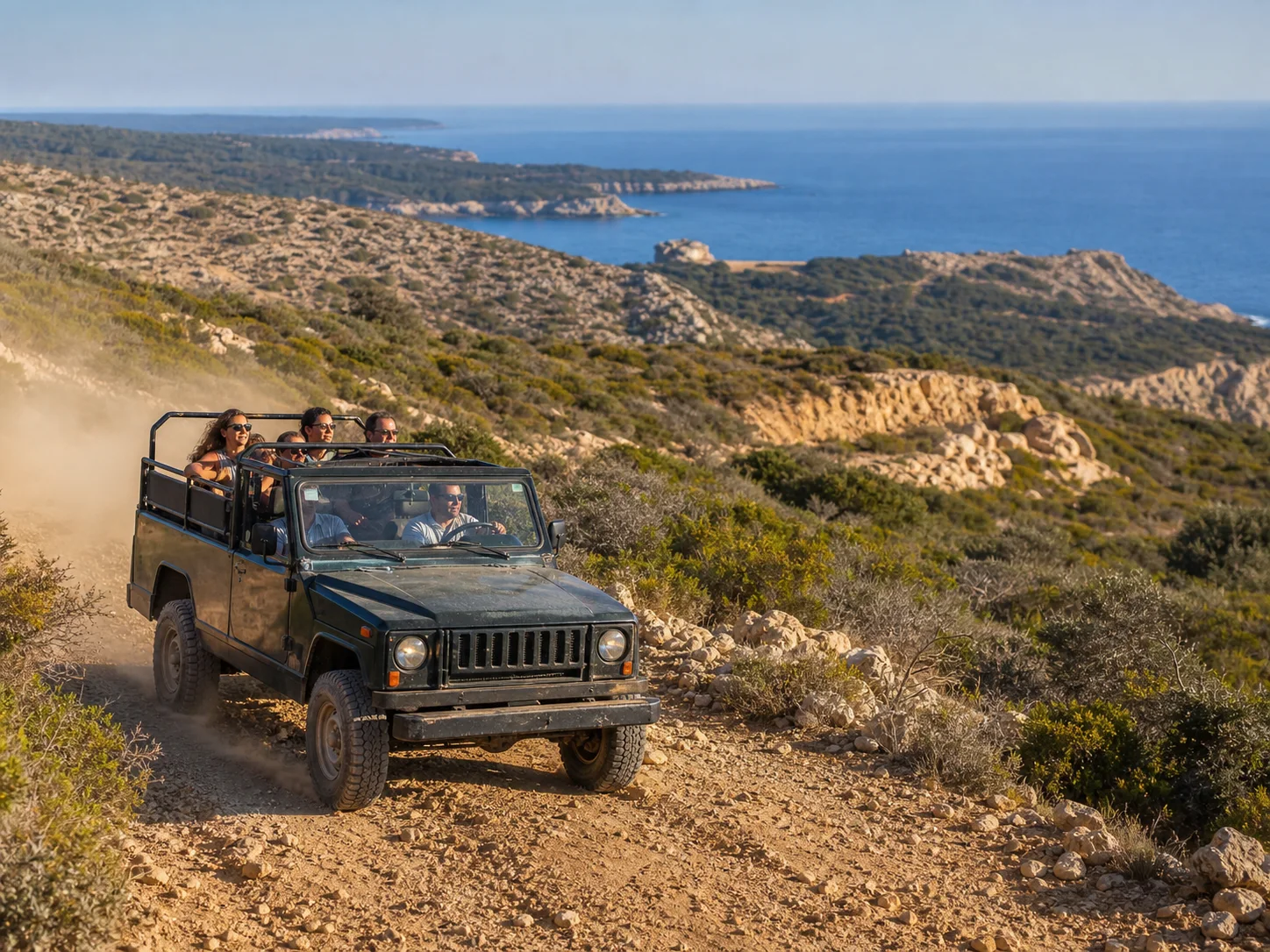 Guided jeep safari on a rocky Akamas trail